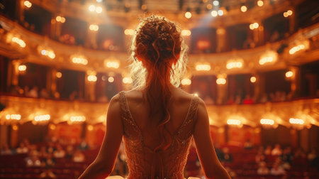 A ballerina basks in the warm glow of stage lights and applauseの素材