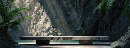 Stone Podium in Lush Green Jungle Setting. A.I.の素材