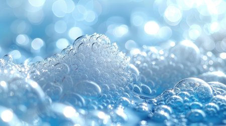 Glistening Soap Bubbles on a Shimmering Blue Background. A.I.の素材