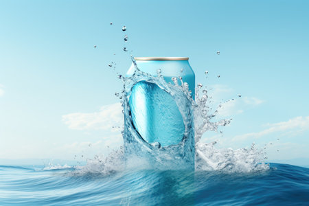 Silver Blue Soda Can with Dynamic Water Splash. A.I.の素材
