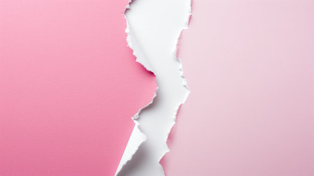 Pink and white paper torn in the middle reveals a two-toned textured background with ample copy space.の素材