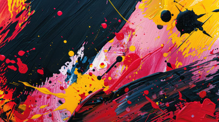 An abstract explosion of colorful paint splatters creating a dynamic and modern artistic backdrop.の素材