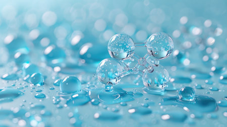 3D Render of Hyaluronic Acid Molecule Among Water Droplets. A.I.の素材