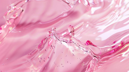 Soft pink gel texture highlighted by water droplets, showing a luxurious skincare product.の素材