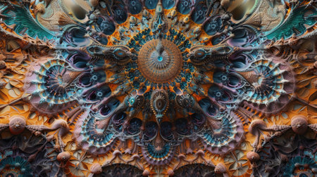 This fractal abstract background showcases an intricate and colorful pattern with a seemingly infinite complexity.の素材
