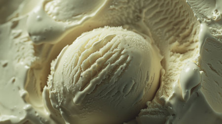 A macro shot capturing the intricate texture of whipped vanilla ice cream.の素材