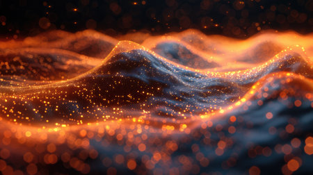 A highly detailed digital artwork depicting undulating streams of data or energy in neon colors.の素材