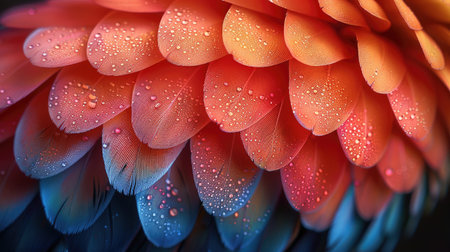 A macro photograph showcases the mesmerizing, iridescent textures of a hummingbird's vibrant feathers.の素材