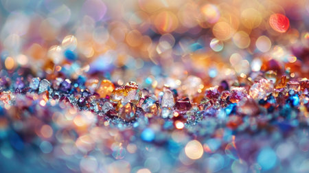 A macro shot reveals the mesmerizing sparkle and vibrant colors of individual sand grains.の素材