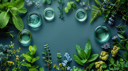 Botanical skincare products with natural ingredients display. A.I.の素材