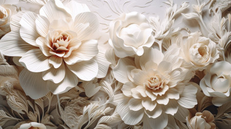 This sculpture captures a luxurious cream floral bas-relief in exquisite, artistic detail.の素材