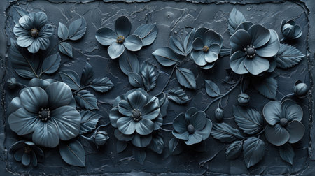 A detailed Baroque-inspired floral sculpture in black, featuring intricate and lavish designs with a modern touch.の素材