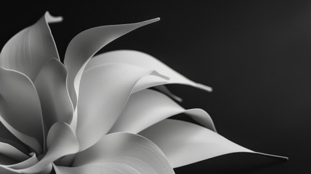 A stunningly detailed black and white photograph of a large, delicate flower.の素材