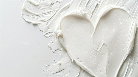 An artistic depiction of a cosmetic cream smear in the shape of a heart, isolated on a white background, showing casing smooth and elegant texture.の素材