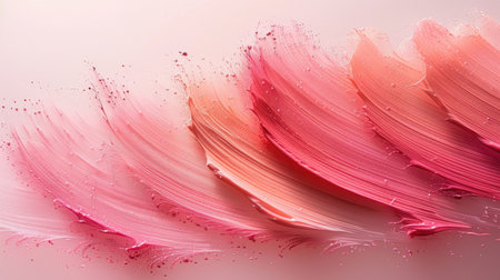 A delicate, layered brush stroke in shades of pink with droplets, isolated on a white background, creating a soft and textured artistic effect.の素材