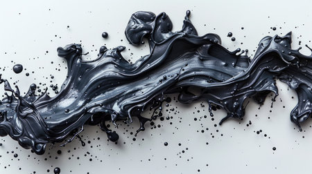 A dynamic Asian brush stroke in black ink with splashes, isolated on a white background, creating an energetic and expressive artistic effect.の素材