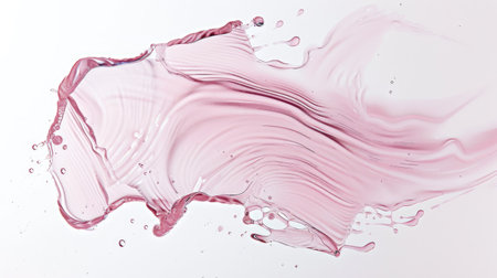 A smooth and glossy smear of transparent gel with a light pink tint, isolated on a white background, showing a delicate and elegant texture.の素材