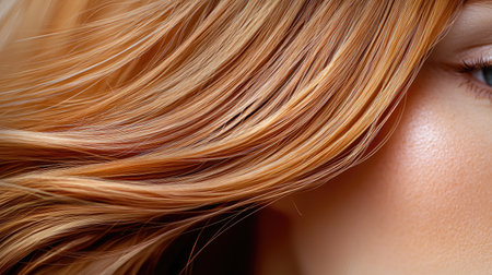 A close-up shot of soft, wavy blonde hair illuminated by warm lighting, showing natural beauty and texture.の素材
