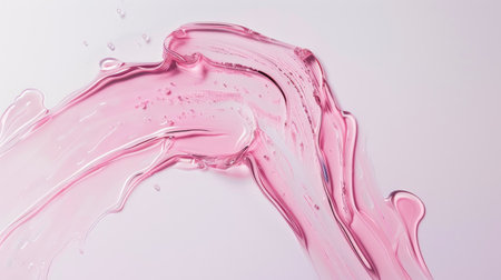 A smooth and glossy smear of transparent gel with a light pink tint, isolated on a white background, showing a delicate and elegant texture.の素材