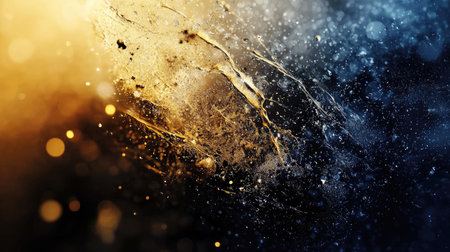 A vibrant abstract background featuring a dynamic blend of gold and blue gradients with intricate textures.の素材