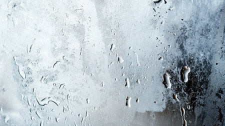 A minimalist abstract background featuring transparent water droplets on a glass surface, creating a serene and cool visual texture.の素材