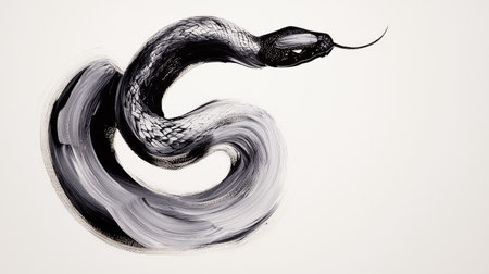 A traditional Chinese-style brushstroke painting of a snake, symbolizing the Year of the Snake in 2025.の素材