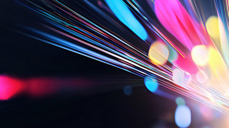A vibrant abstract composition featuring colorful laser light streaks and a soft bokeh effect, creating a dynamic and futuristic visual experience.の素材