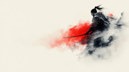 A dynamic Sumi-e style illustration of a Sengoku Busho samurai, capturing the essence of Japanese warrior culture in minimalist ink.の素材