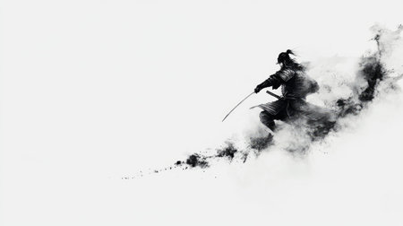 A dynamic Sumi-e style illustration of a Sengoku Busho samurai, capturing the essence of Japanese warrior culture in minimalist ink.の素材