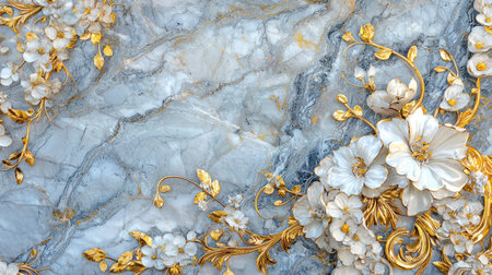 An elaborate metallic baroque floral decoration featuring golden accents, intricately crafted as a stunning wall art piece.の素材