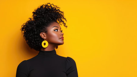 Stunning portrait of a confident, young plus-size African American model in a stylish setting.の素材