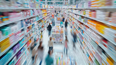 Shoppers hustle through a mall, seeking deals on Black Friday.の素材
