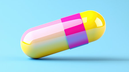 A glowing AI-enhanced pill concept set in a vibrant, futuristic digital environment.の素材