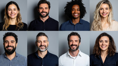 A dynamic headshot collage of a diverse professional team, exuding teamwork and collaboration.の素材