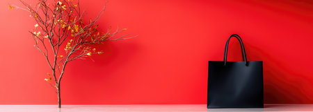 A sleek black tote against a vibrant red backdrop, perfect for Black Friday promotions.の素材
