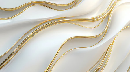 A smooth, flowing abstract luxury background featuring white textures and golden lines for an elegant, high-end designの素材