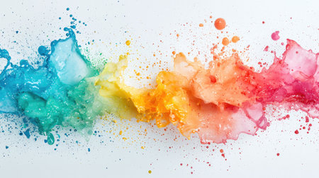A vibrant abstract background featuring an energetic splash of watercolor in bright and dynamic jewel tones.の素材
