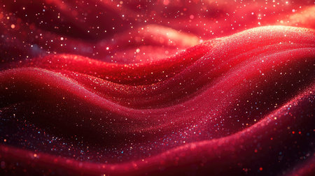 A festive red background featuring shimmering waves and glitter, perfect for holiday and celebration themes.の素材