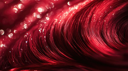 This image beautifully captures the dynamic waves of radiant red hair, showing its glossy and luxurious texture.の素材