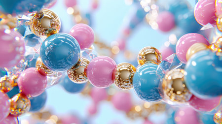Glossy droplets floating with pastel colors in surreal 3D design.の素材