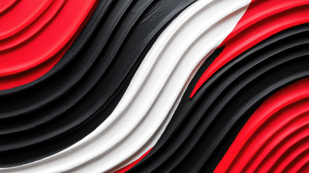 A vibrant arrangement of red, black, and white curves creating a dynamic abstract design.の素材