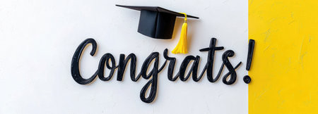 Minimalist elegant background featuring stylish Congrats and black graduation cap. A.I.の素材