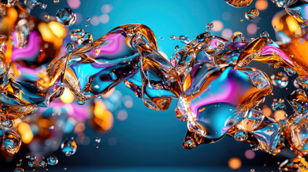 Glossy fluid forms floating with dreamy pastel colors, futuristic style.の素材