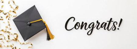 Minimalist elegant background featuring stylish Congrats and black graduation cap. A.I.の素材