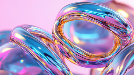 Glossy fluid forms floating with dreamy pastel colors, futuristic style.の素材