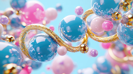 Glossy droplets floating with pastel colors in surreal 3D design.の素材