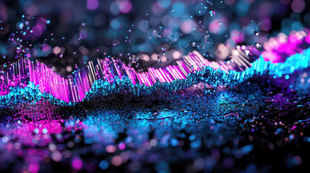 Futuristic neon liquid wave and particles artistically representing the concept of big data.の素材