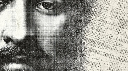 A stark halftone style image of Jesus Christ evoking deep reverence.の素材
