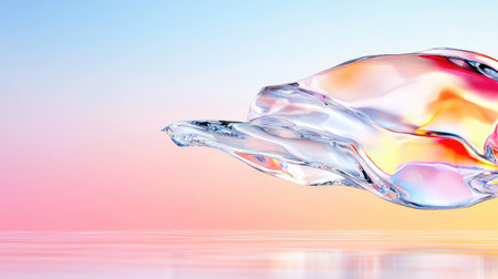 A futuristic abstract 3D fluid crystal formation with soft reflections and gradient lighting.の素材