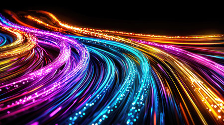 Futuristic Neon Fiber Light Trails in Motion Blur Effect. A.I.の素材